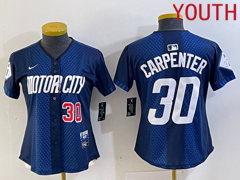 Youth Detroit Tigers #30 Carpenter Blue City Edition Nike 2024 MLB Jersey style 2->youth mlb jersey->Youth Jersey